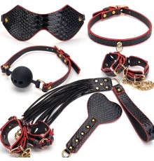 Черный ігор набор аксессуаров Crocodile Grain Bondage Kit 7 Pieces