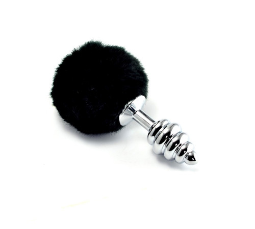 особиста пробка спиральная с помпоном Spiral Pompon Metal Plug Silver Black