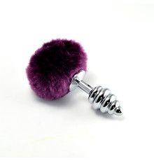 особиста пробка спиральная с помпоном Spiral Pompon Metal Plug Silver Purple