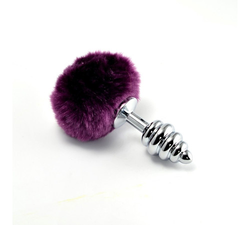 особиста пробка спиральная с помпоном Spiral Pompon Metal Plug Silver Purple