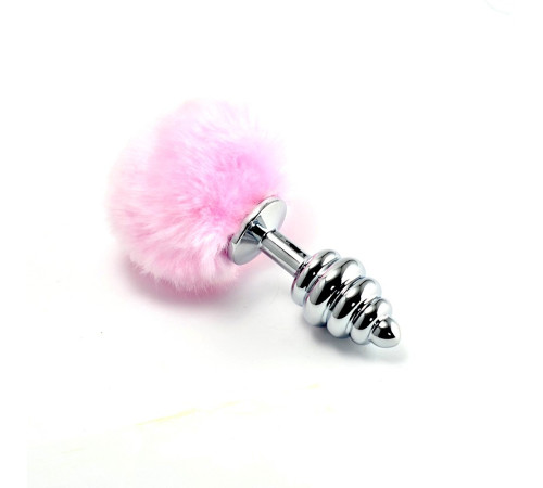 особиста пробка спиральная с помпоном Spiral Pompon Metal Plug Silver Pink