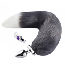 особиста пробка с пышным хвостом Deformable Fox Tail Metal Anal Plug Grey