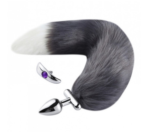 особиста пробка с пышным хвостом Deformable Fox Tail Metal Anal Plug Grey