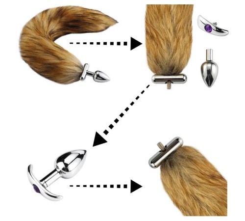 особиста пробка с пышным хвостом Deformable Fox Tail Metal Anal Plug Purple