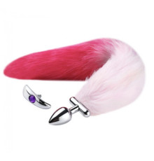 особиста пробка с пышным хвостом Deformable Fox Tail Metal Anal Plug Pink Red