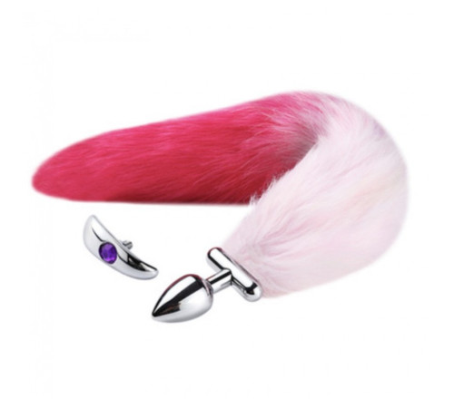 особиста пробка с пышным хвостом Deformable Fox Tail Metal Anal Plug Pink Red