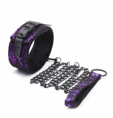 Ошейник с поводком натуральная кожа Purple Bondage Neck Collar