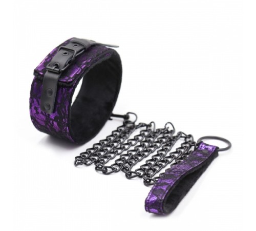 Ошейник с поводком натуральная кожа Purple Bondage Neck Collar