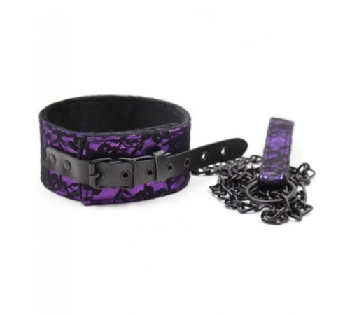 Ошейник с поводком натуральная кожа Purple Bondage Neck Collar