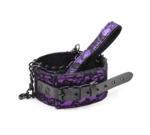 Ошейник с поводком натуральная кожа Purple Bondage Neck Collar