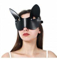 Черная кожаная маска на глаза с ушками Kitty Bondage Mask