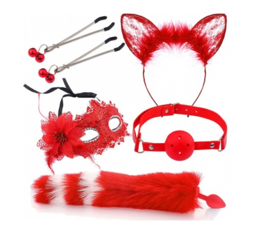 Набор для уальных игр Sexy Cat Ears Fox Tail Cosplay Sex Party Accessories Red