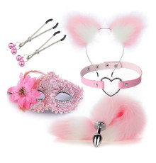 Набор для уальных игр Sexy Cat Ears Fox Tail Cosplay Sex Party Accessories Pink