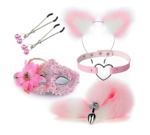 Набор для уальных игр Sexy Cat Ears Fox Tail Cosplay Sex Party Accessories Pink