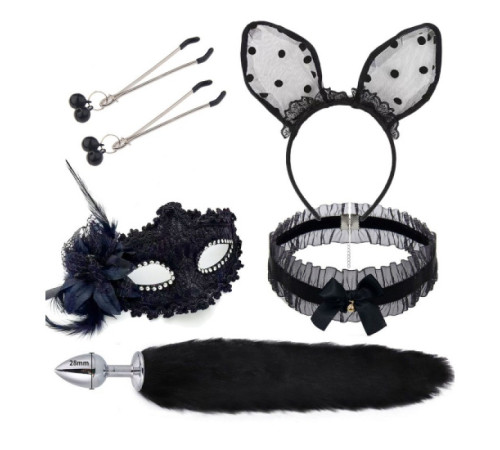 Набор для уальных игр Sexy Cat Ears Fox Tail Cosplay Sex Party Accessories Black