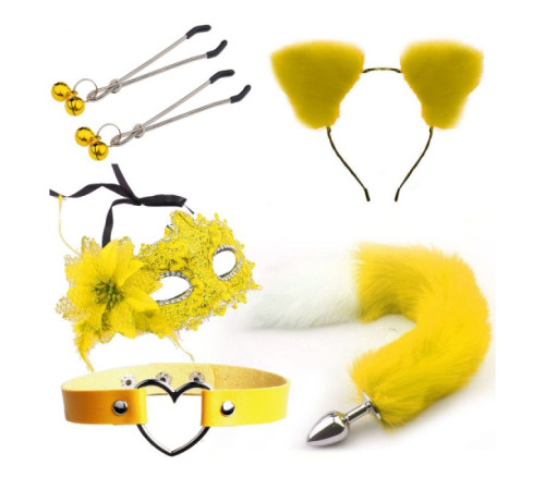 Набор для уальных игр Sexy Cat Ears Fox Tail Cosplay Sex Party Accessories Yellow