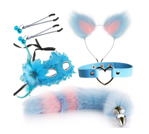 Набор для уальных игр Sexy Cat Ears Fox Tail Cosplay Sex Party Accessories Blue