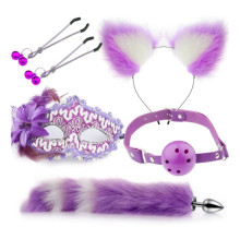 Набор для уальных игр Sexy Cat Ears Fox Tail Cosplay Sex Party Accessories Purple