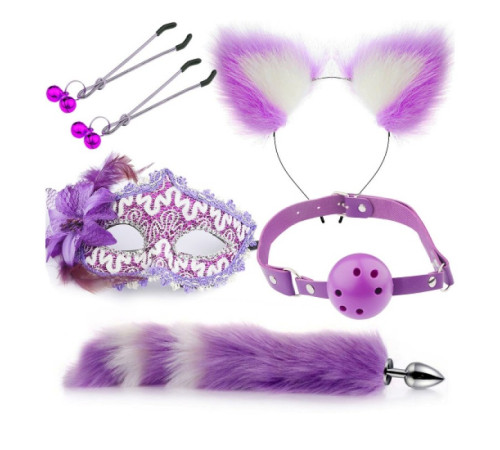 Набор для уальных игр Sexy Cat Ears Fox Tail Cosplay Sex Party Accessories Purple