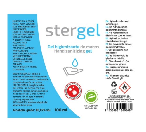 Дезинфицирующий гель для игрушек Stergel Hidroalcoholico Disinfectant Covid-19, 100мл