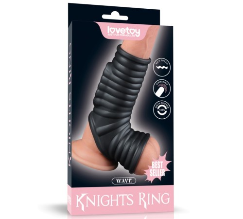 Насадка на пенис Vibrating Wave Knights Ring with Scrotum Sleeve Black