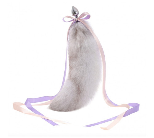 особиста пробка с пушистым хвостом Detachable Fluffy Fox Tail Plug White&Grey 18.5