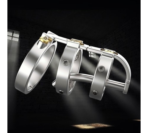 Stainless Steel Male Chastity Device Punk Style Cock Cage Hinged Penis Ring Screws Lock B