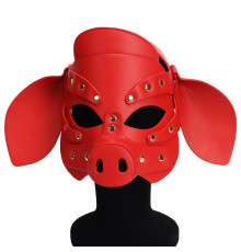 Бдсм маска голова свеньи Leather Pig Mask Red