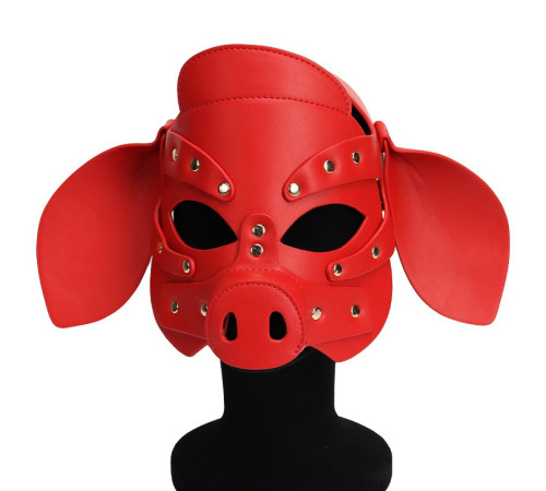 Бдсм маска голова свеньи Leather Pig Mask Red