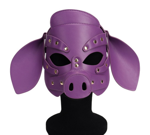 Бдсм маска голова свеньи Leather Pig Mask Purple