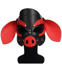 Бдсм маска голова свеньи Leather Pig Mask Black and Red