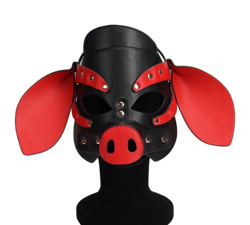 Бдсм маска голова свеньи Leather Pig Mask Black and Red