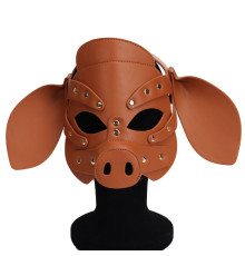 Бдсм маска голова свеньи Leather Pig Mask Brown