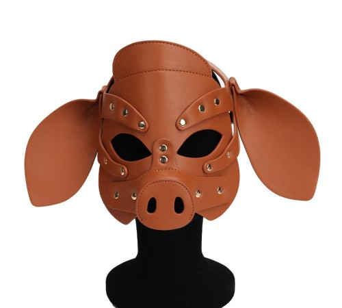 Бдсм маска голова свеньи Leather Pig Mask Brown