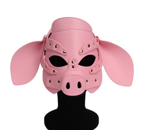 Бдсм маска голова свеньи Leather Pig Mask Pink