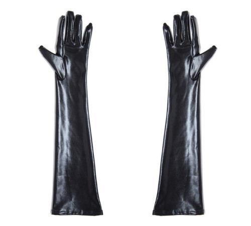 Длинные перчатки по локоть Fetish Five Fingers Gloves Black