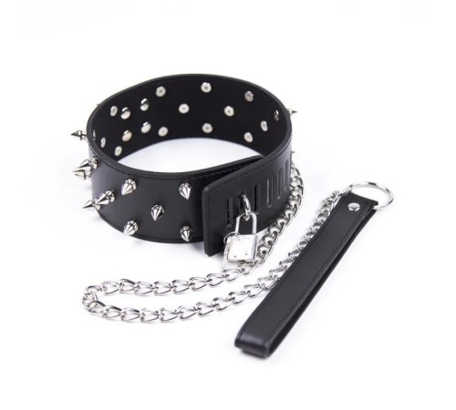 Ошейник с шипами и поводком Bdsm Collar Black