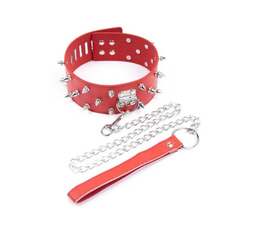 Ошейник с шипами и поводком Bdsm Collar Red