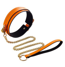 Ошейник с поводком Glow in the Dark Leather Orange Collar