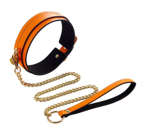 Ошейник с поводком Glow in the Dark Leather Orange Collar