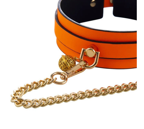 Ошейник с поводком Glow in the Dark Leather Orange Collar