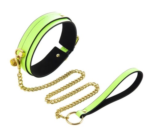 Ошейник с поводком Glow in the Dark Leather Green Collar