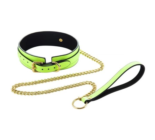 Ошейник с поводком Glow in the Dark Leather Green Collar