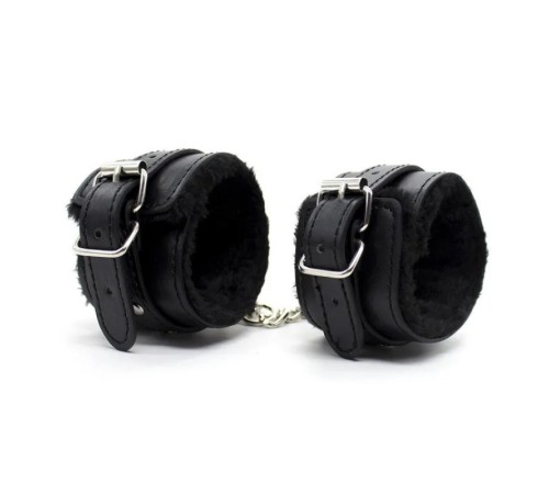 Черные кожаные бондажные наручники с мехом Premium Fur Lined Locking Restraints