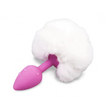 Розовая силиконовая особиста пробка с белым хвостиком Silicone Fur Tail Plug