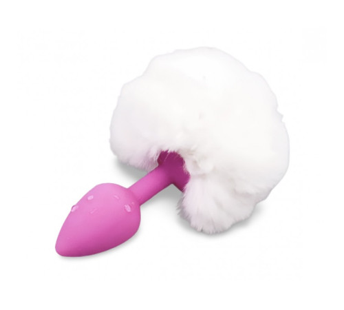 Розовая силиконовая особиста пробка с белым хвостиком Silicone Fur Tail Plug