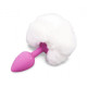 Розовая силиконовая особиста пробка с белым хвостиком Silicone Fur Tail Plug