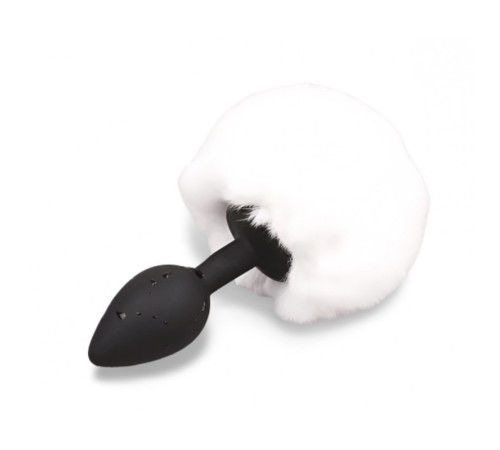 Черная силиконовая особиста пробка с белым хвостиком Silicone Fur Tail Plug