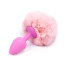 Розовая силиконовая задня пробка с розовым хвостиком Silicone Fur Tail Plug