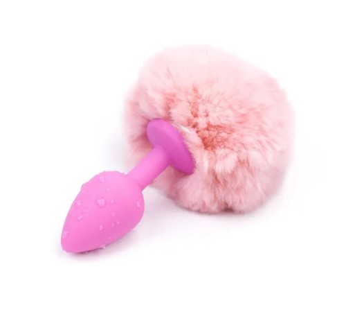 Розовая силиконовая задня пробка с розовым хвостиком Silicone Fur Tail Plug